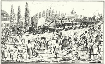 Ferrovia Bávara Ludwig entre Nuremberga e Furth (gravura) de German School