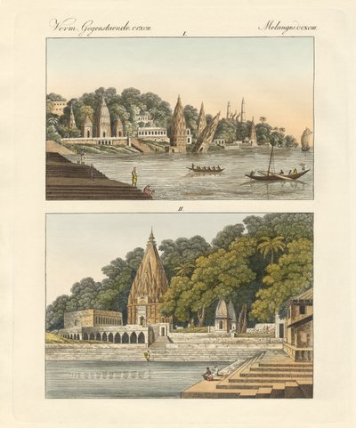 Benares e seus pagodes (gravura colorida) de German School