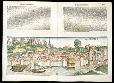 Visão de olho de pássaro de Constance da Crônica de Nuremberg por Hartmann Schedel (1440-1514) 1493 de German School