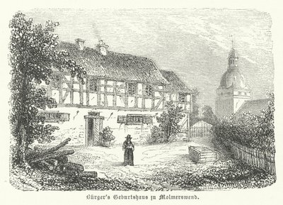 Berço do poeta alemão Gottfried August Buerger, Molmerswende (gravura) de German School