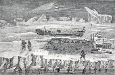 Bivouac em barcos, pub. Londres 1874 de German School