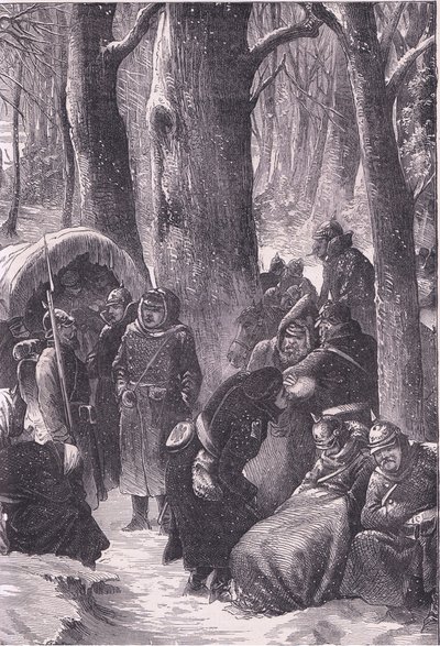 Bivouac in the snow, Cassells History of the War between France and Germany publicado por Cassell and Company Limited, c.1890 (litho) de German School