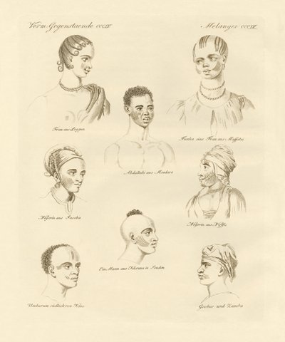 Tribo negra no meio da África (gravura colorida) de German School