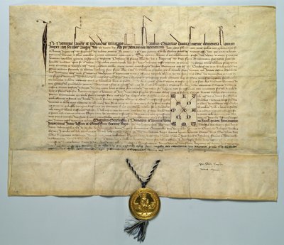 Touro de Carlos IV (1316-78) Sacro Imperador Romano, 29 de janeiro de 1365 (tinta em pergaminho com selo de ouro) de German School