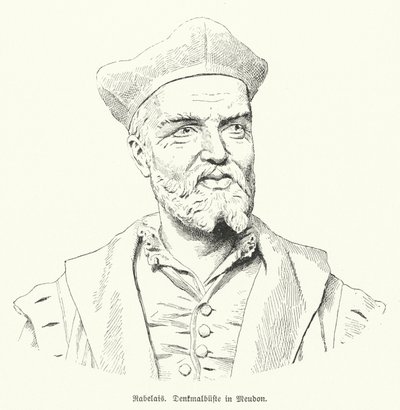 Busto do escritor francês François Rabelais em Meudon, França (litho) de German School