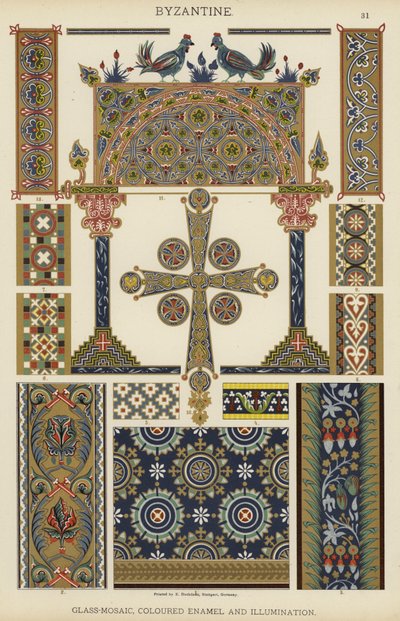 Bizantino, Vidro-Mosaico, Esmalte Colorido e Iluminação (cor litho) de German School
