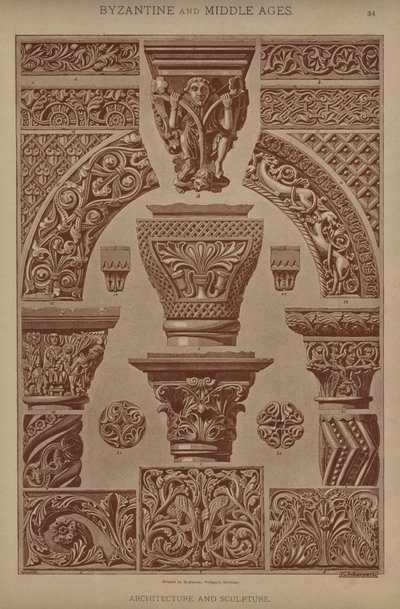 Bizantina e Idade Média, Arquitectura e Escultura (cor litho) de German School