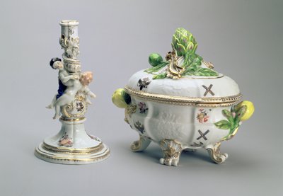 Castiçal e tigela coberta do St. Andrew Service, Meissen, 1744-5 (porcelana) de German School