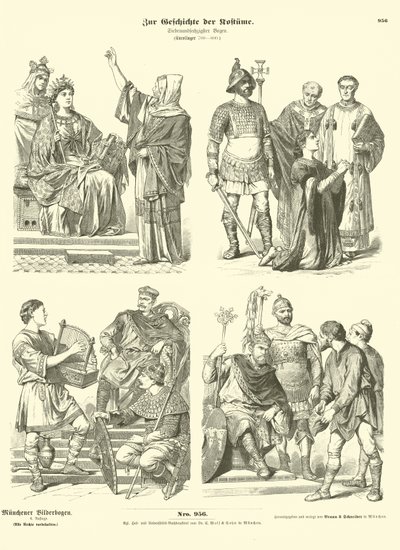Trajes francos carolíngios, século VIII de German School