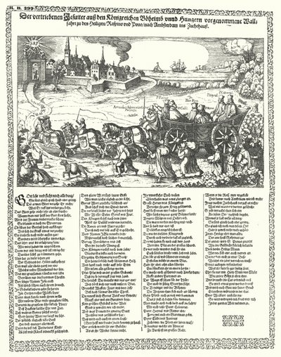 Desenho animado representando Jesuítas expulsos da Boémia e da Hungria em 1620 no início da Guerra dos Trinta Anos (gravura) de German School
