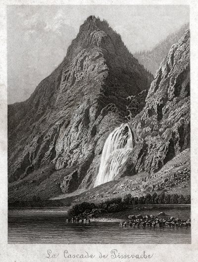 Cachoeira de Pissevache. (gravura, por volta de 1830) de German School