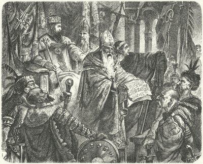 Casimir III da Polónia que proclama o Estatuto de Wislica de German School