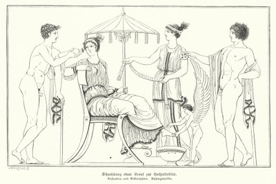 Cassandra sendo preparada para o seu casamento com Bellerophon (gravura) de German School
