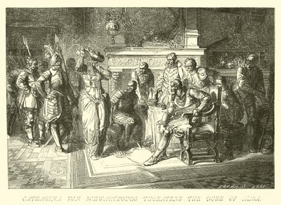 Catharina de Schwartzburg ameaça o duque de Alba de German School