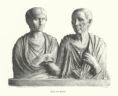 Cato e Porcia, antiga escultura romana (gravura) de German School