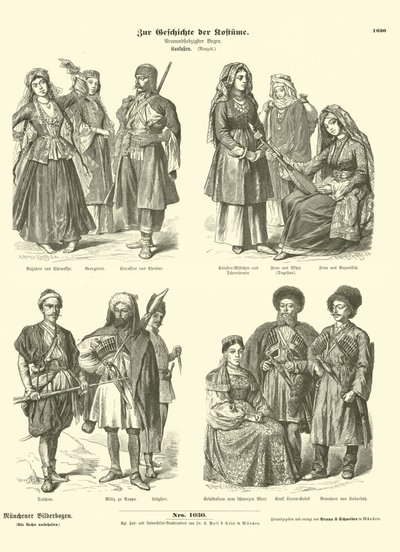 Trajes caucasianos, século XIX de German School