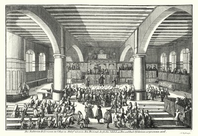 Cerimónia de doutoramento na Universidade de Altdorf, Baviera (gravura) de German School