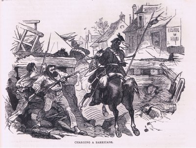 Charging a barricade, Cassells History of the War between France and Germany publicado pela Cassell and Company Limited, c.1890 (litho) de German School