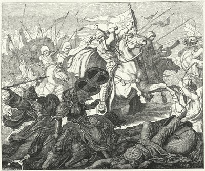 Charles Martel na Batalha de Poitiers, 732 (gravura) de German School