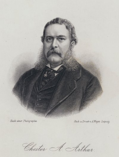 Chester A Arthur, político americano e 21º Presidente dos Estados Unidos (gravura) de German School