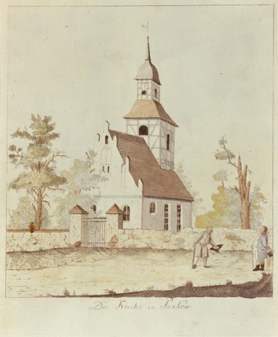 Igreja em Pankow, Berlim (gravura colorida) de German School