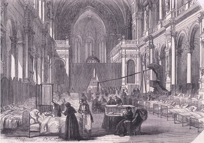 Igreja em Paris convertida em hospital, História da Guerra entre a França e a Alemanha publicada pela Cassell and Company Limited, c.1890 (litho) de German School