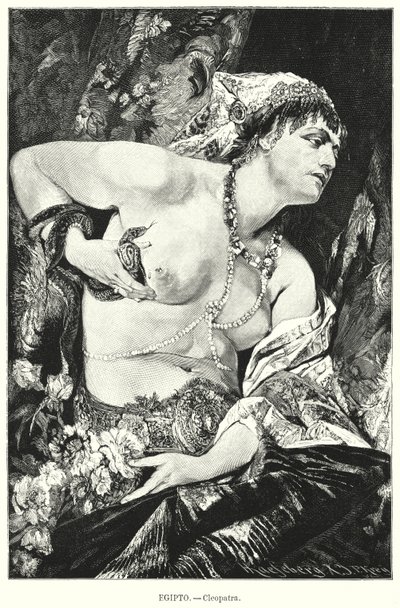 Cleópatra e o áspio, Antigo Egito (litho) de German School