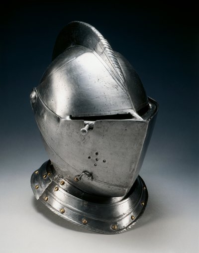 Capacete fechado para o campo, c.1550-70 (aço, ferro, couro e latão) de German School