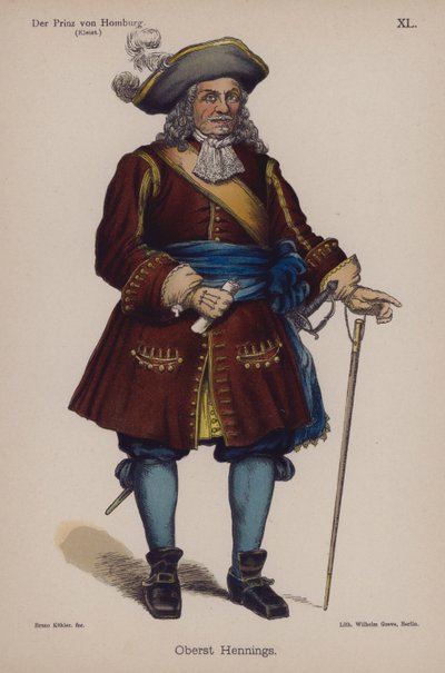 Coronel Hennings, de Der Prinz von Homburg (O Príncipe de Homburg) por Heinrich von Kleist (cor litho) de German School