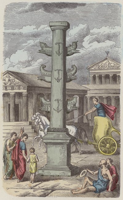 Coluna comemorativa de uma vitória naval romana (gravura colorida) de German School
