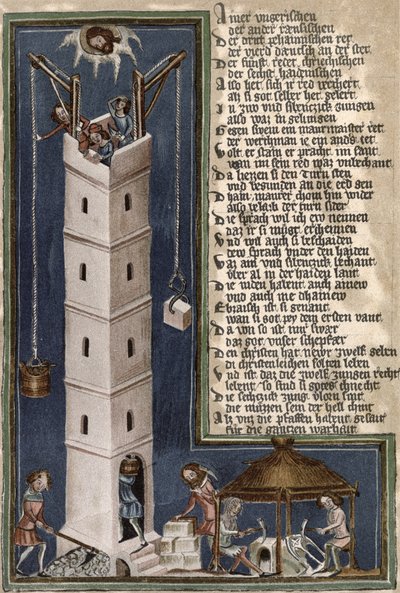 Construção da Torre de Babel, cópia de um manuscrito do século XV de German School