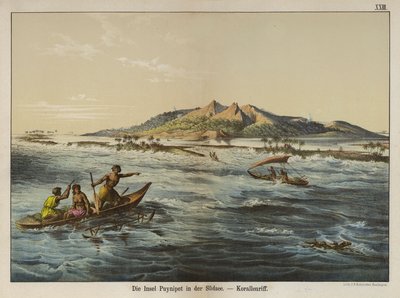Recife de coral da ilha de Puynipet (Pohnpei), Ilhas Caroline (cor litho) de German School