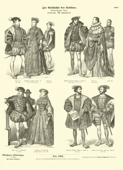 Traje da realeza e nobreza francesas, século XVI de German School