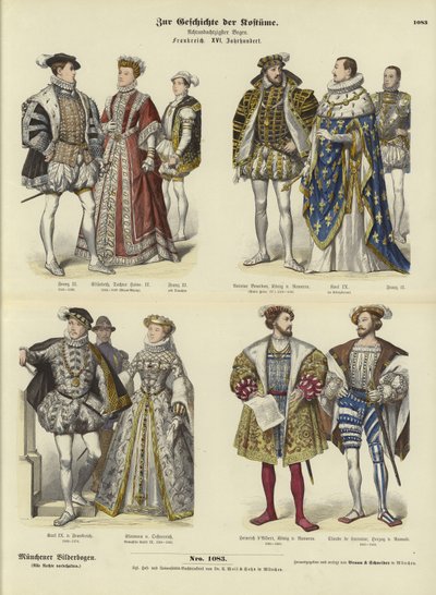 Traje da realeza e nobreza francesas, século XVI de German School