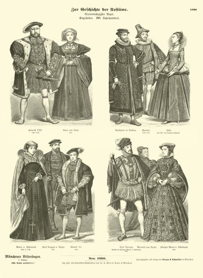 Trajes da realeza e nobreza ingleses e escoceses, século XVI de German School