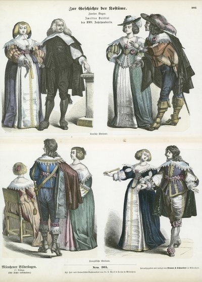Trajes da nobreza alemã e francesa, meados do século XVII de German School