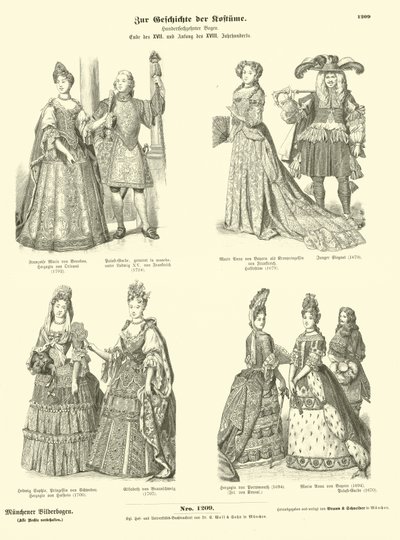 Trajes da realeza e da nobreza, final do século XVII e início do século XVIII de German School