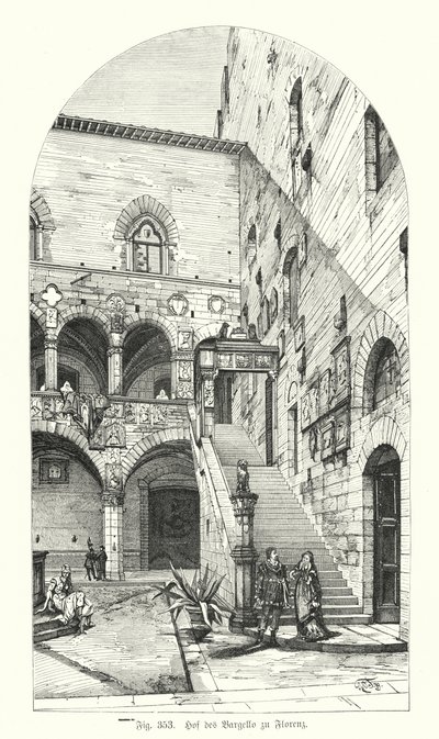 Pátio do Bargello, Florença, Itália (gravura) de German School
