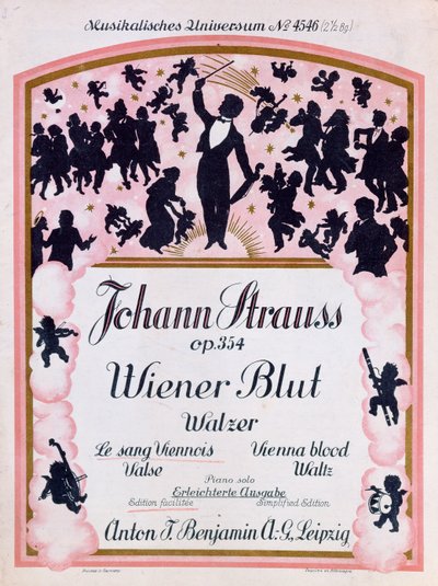 Capa da partitura da famosa valsa Wiener Blut op.354 de Johann Strauss II, (1825-99), 1930 de German School