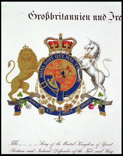 Crista do Rei do Reino Unido da Grã-Bretanha e Irlanda, Defensor da Fé e Rei de Hanôver (c.1801-37) (ver também 111318) de German School