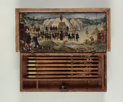 Caixa de parafusos de besta pertencente ao Príncipe Otto von Hesse, 1615 (madeira pintada) (ver também 312140-312143) de German School