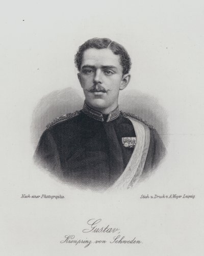 Príncipe herdeiro Gustaf da Suécia, o futuro Rei Gustaf V (gravura) de German School
