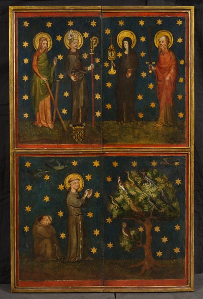 Tríptico da crucificação (anteriormente conhecido como Tríptico de Estouteville), c.1374 (óleo sobre painel) de German School
