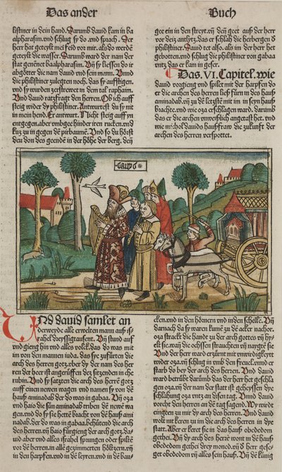 Davi e a Arca da Aliança, final do século 15 (xilogravura colorida à mão) de German School