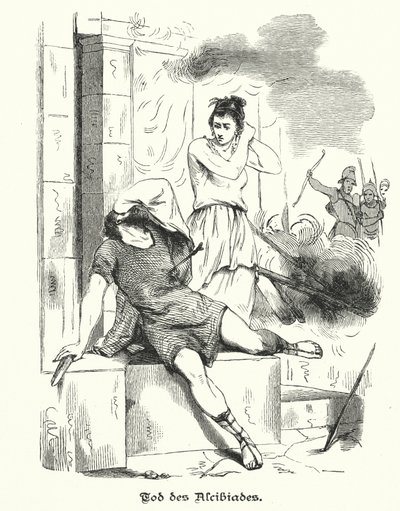 Morte de Alcibiades, 404 a.C. (gravura) de German School
