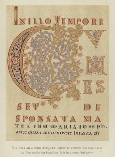 Decorado letra C de Sintrams Evangelium longum, final do século IX de German School