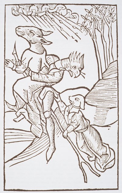 Partida para o sábado, cópia de uma ilustração de von den Unholden oder Hexen por Ulrich Molior, Constanz 1489, usada em uma História da Magia, publicada no final do século XIX de German School