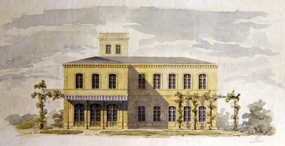 Design para uma villa clássica italiana, c.1850 (aquarela com caneta e tinta sobre papel) de German School