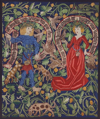 Pormenor de uma tapeçaria representando fadas, Basileia, c.1490 (litografia a cores) de German School