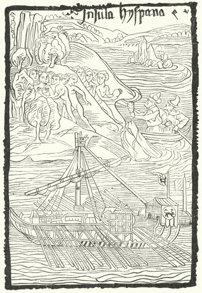 Descoberta da ilha de Hispaniola por Cristóvão Colombo de German School